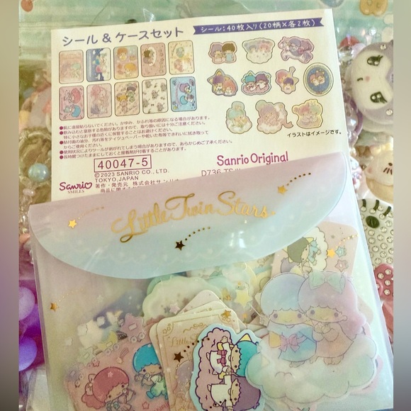 Twin Star Cute Kawaii Stickers Set w/ PVC durable envelope container - Picture 3 of 6